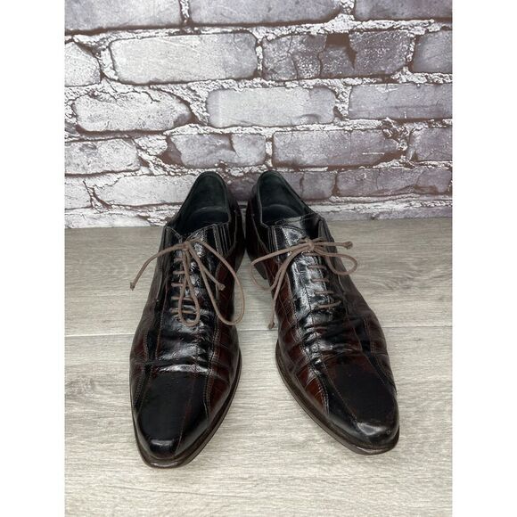 Cesare Paciotti Designer Brown Black Croc Leather Lace Dress Shoes Men 9.5C US main image 6